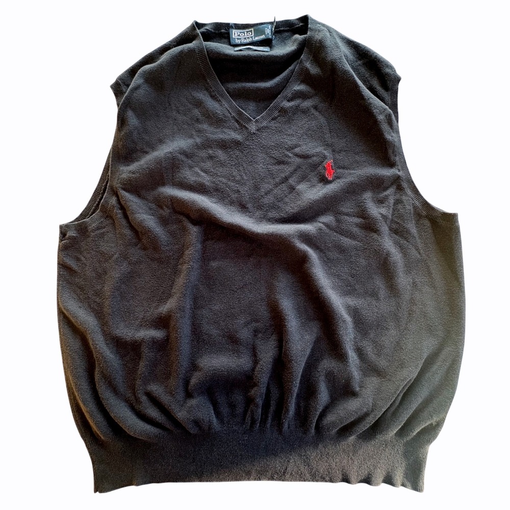 Polo Ralph Lauren Mens XXL Black Pima Cotton V-Neck Sweater Vest Red Pony Preppy